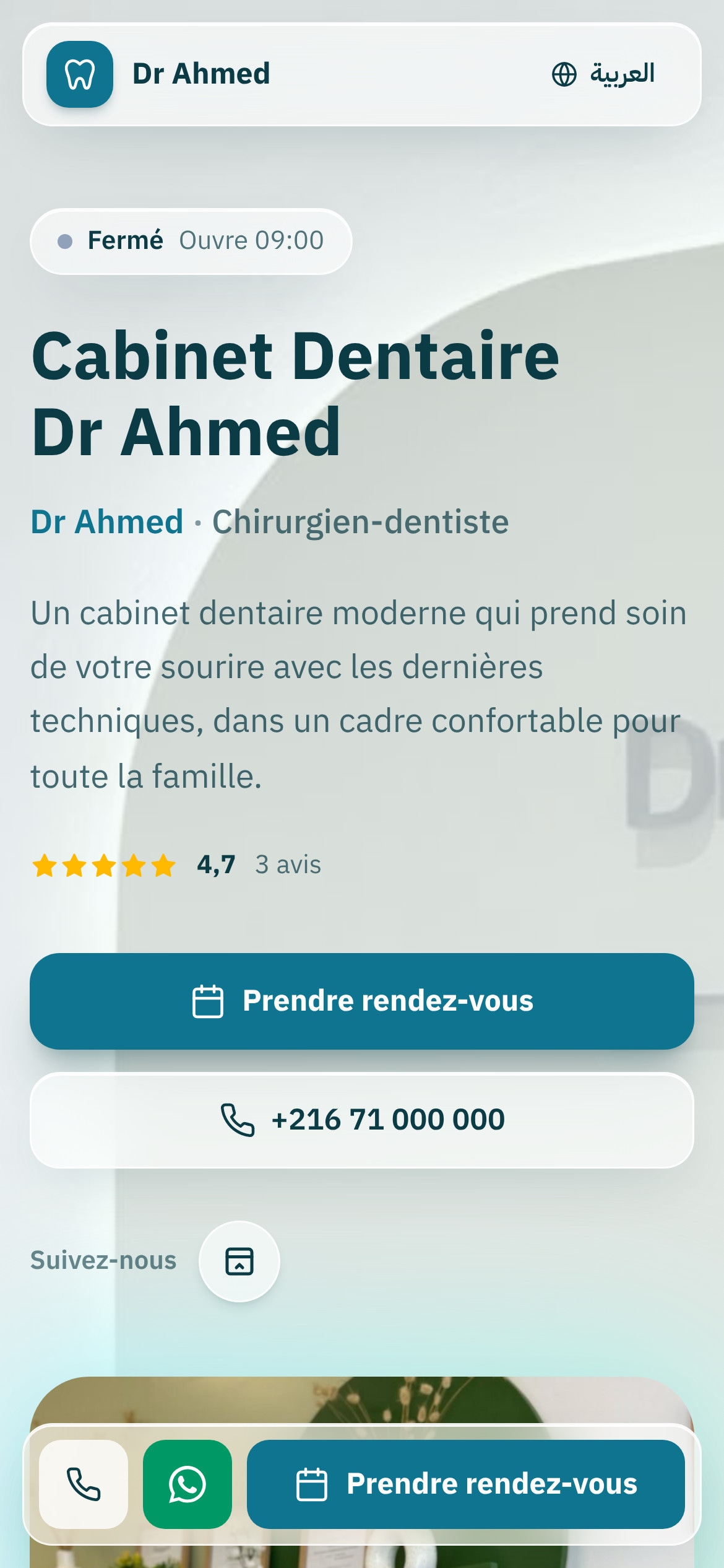 Aperçu du tableau de bord Clinia Pro